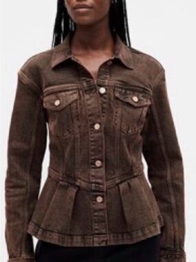 BNWOT GAP Brown Tailored Denim Jacket with Peplum Waist